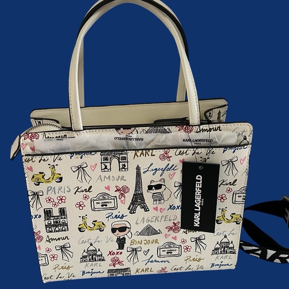 Karl Lagerfeld White Graphic Print Handbag with Logo Strap - Picture 3 of 16